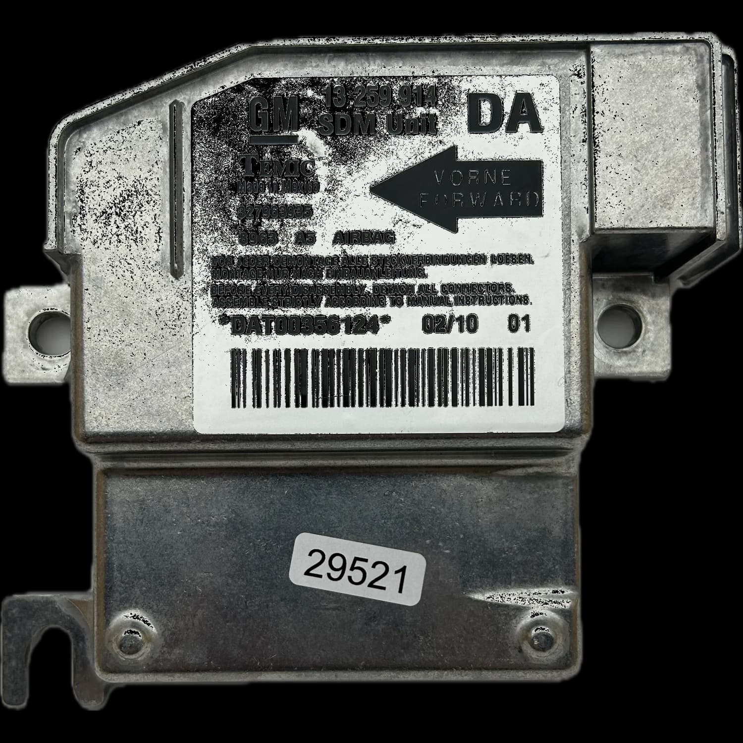 Centralina airbag 13259914 DA, Etichetta