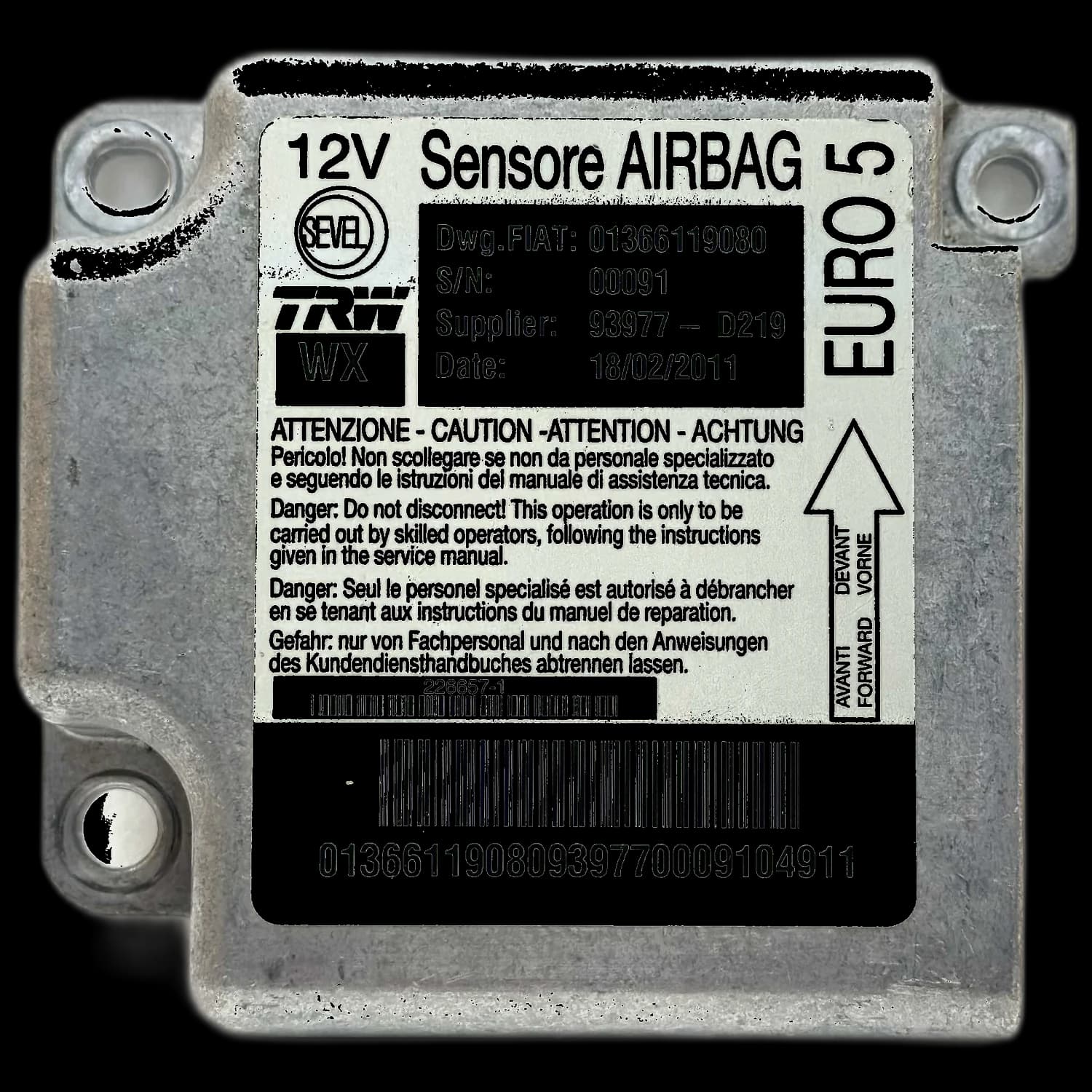 Centralina airbag 01366119080, Etichetta