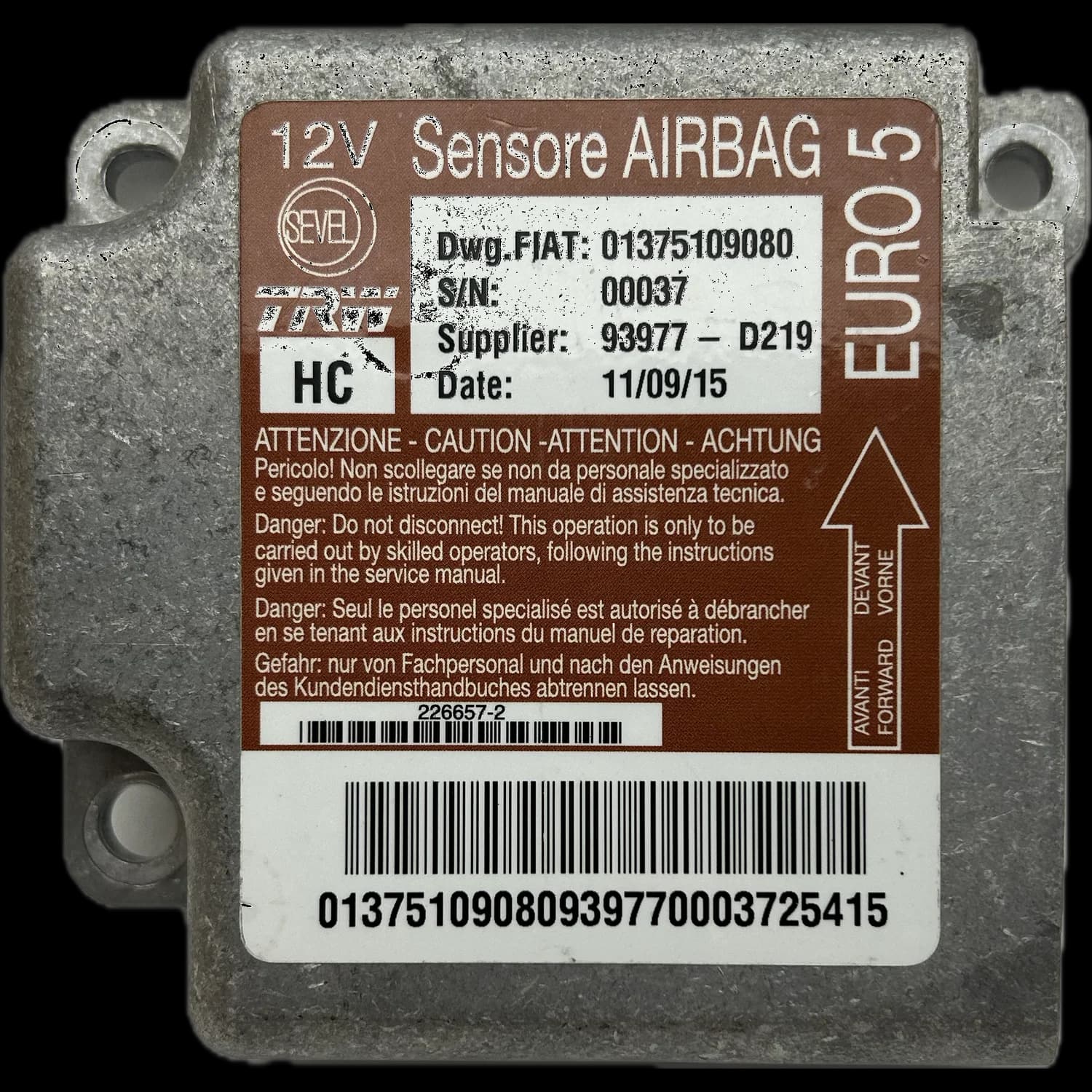 Centralina airbag 01375109080, Etichetta