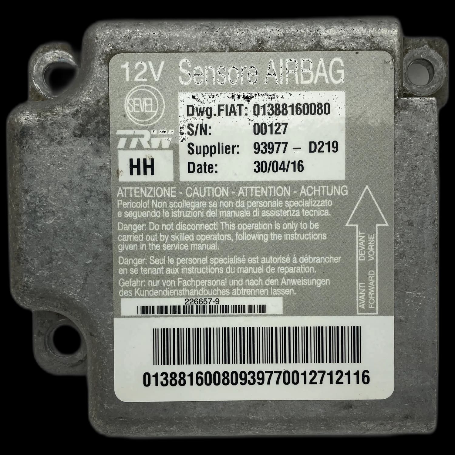 Centralina airbag 01388160080, Etichetta