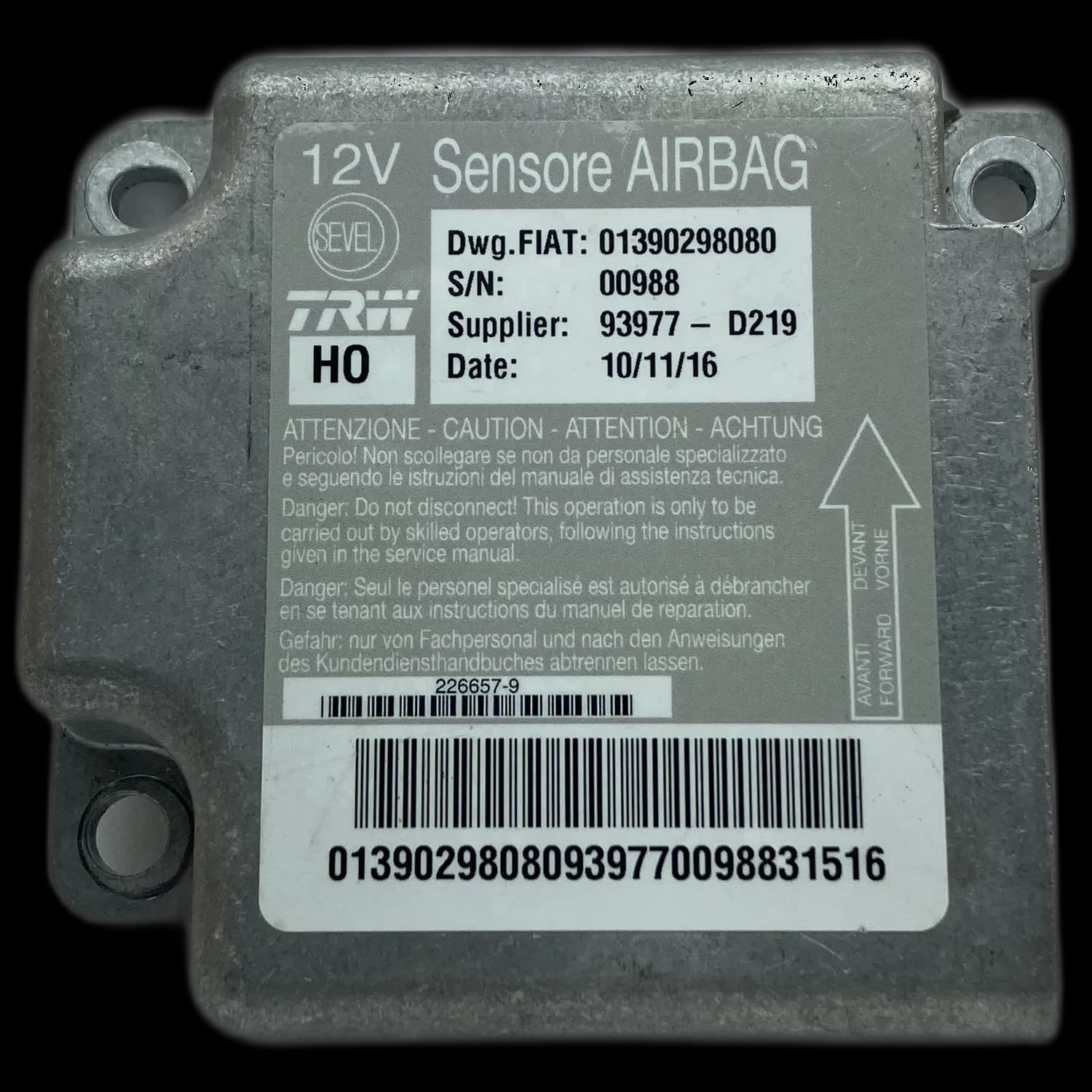 Centralina airbag 01390298080, Etichetta
