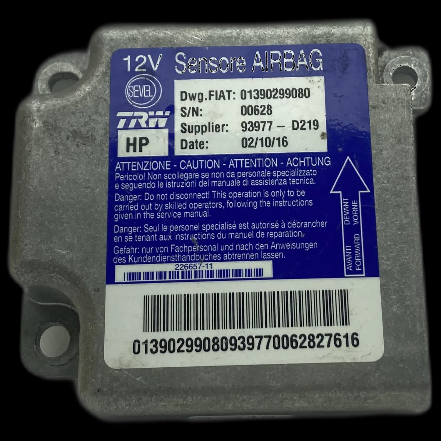 Centralina airbag 01390299080, Etichetta
