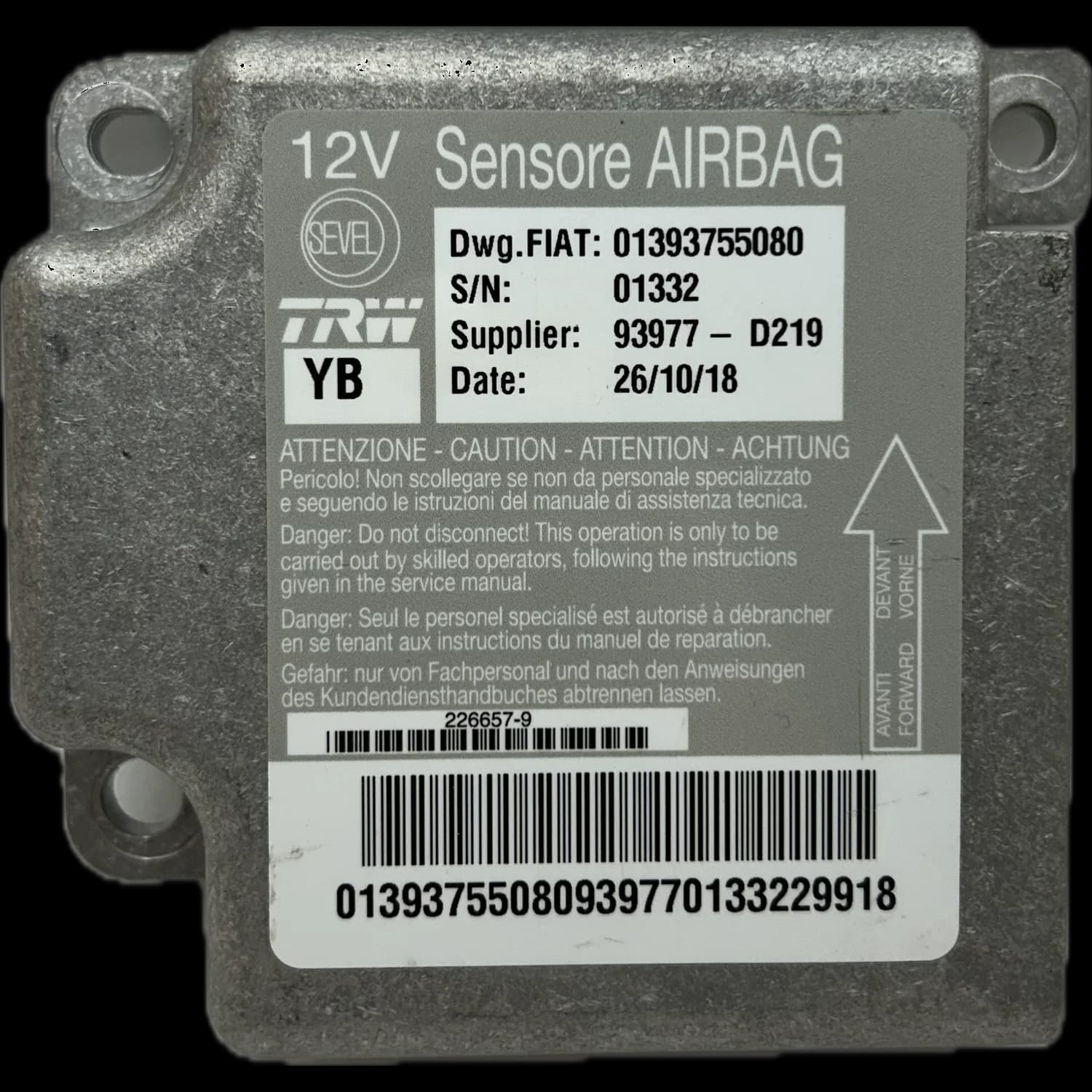 Centralina airbag 01393755080, Etichetta