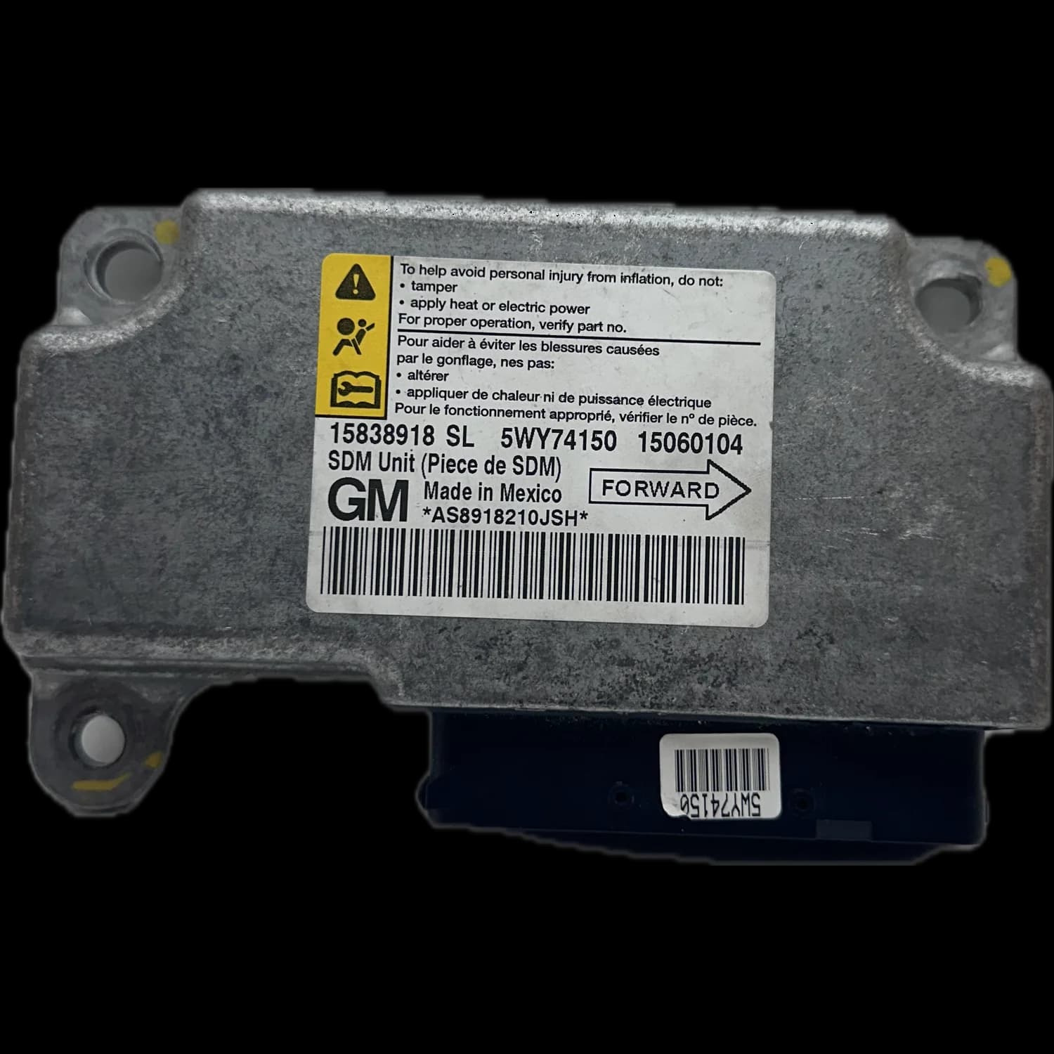 Centralina airbag 15838918 SL, Etichetta