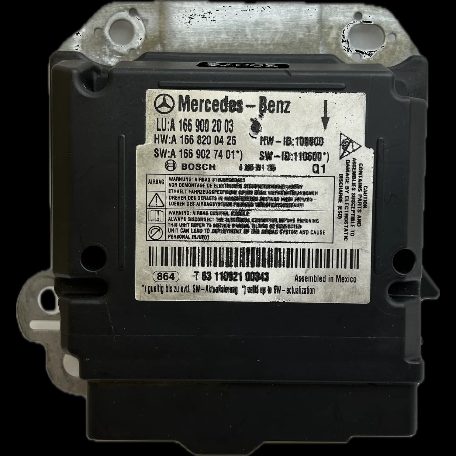 Centralina airbag A1669002003, Etichetta