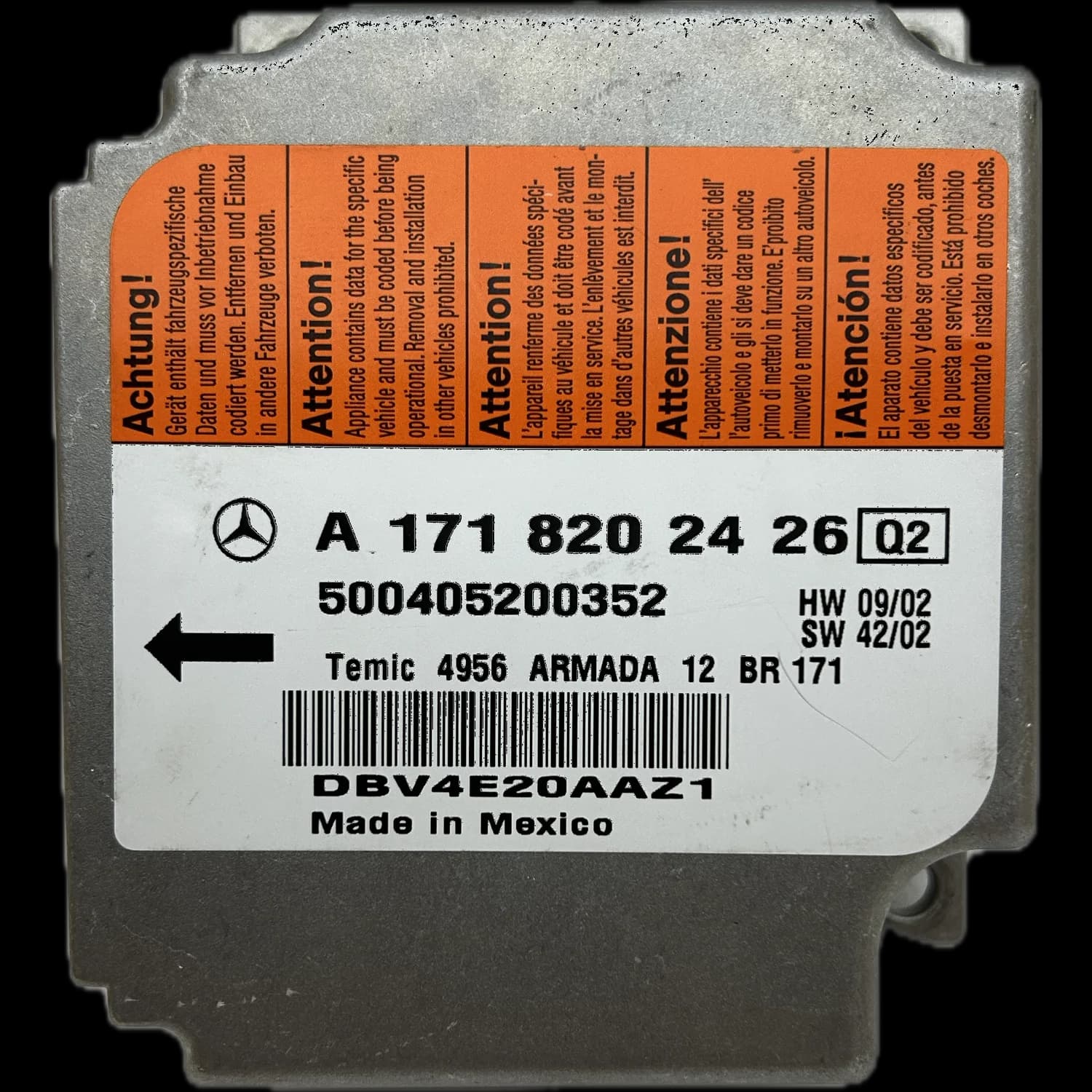 Centralina airbag A1718202426, Etichetta