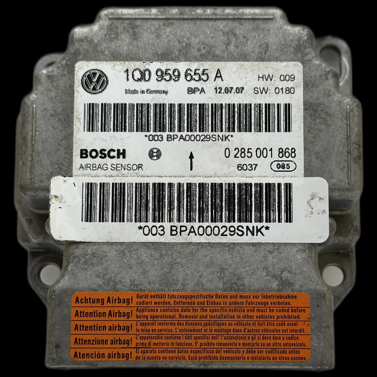 Centralina airbag 1Q0959655A, Etichetta