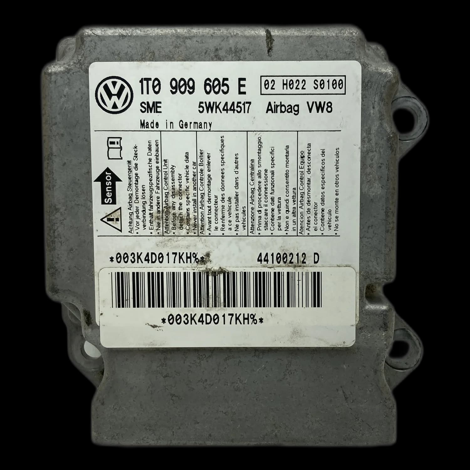 Centralina airbag 1T0 909 605 E, Etichetta