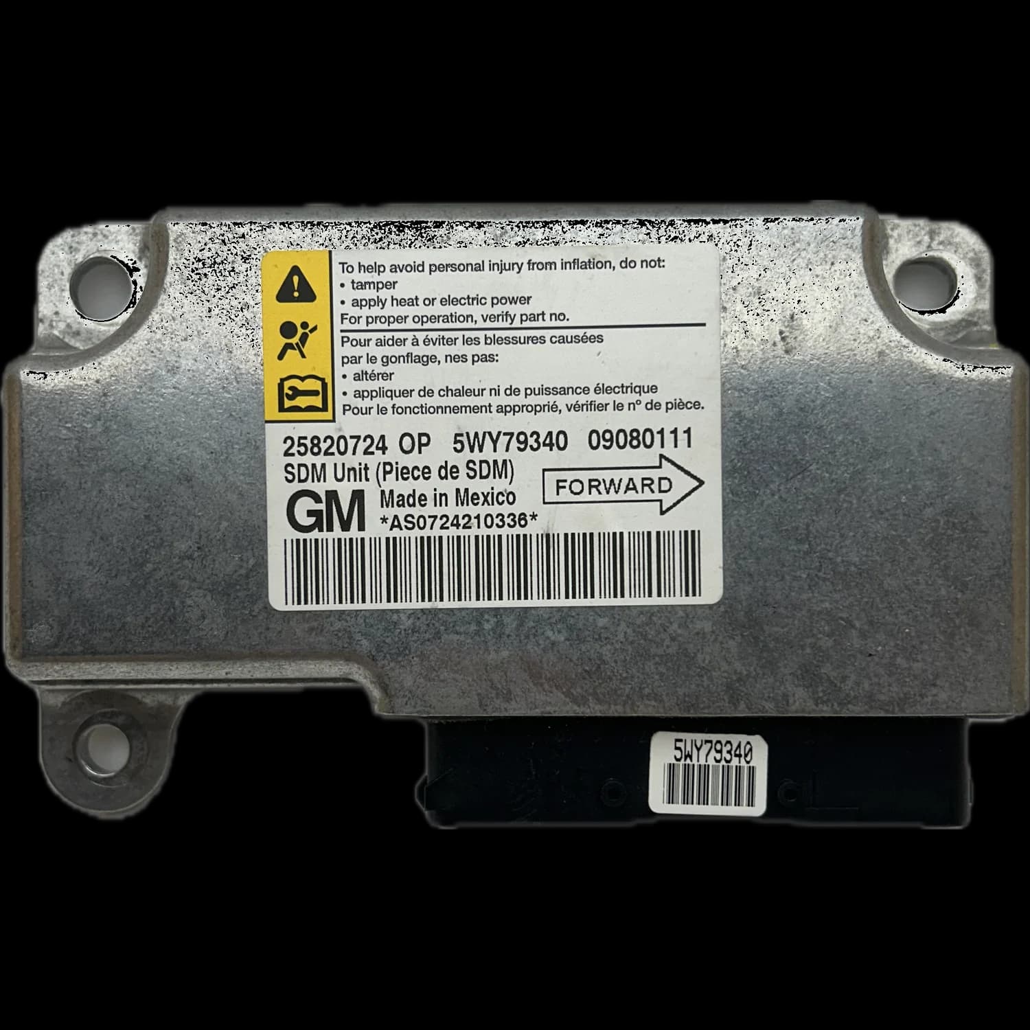 Centralina airbag 25820724 OP, Etichetta