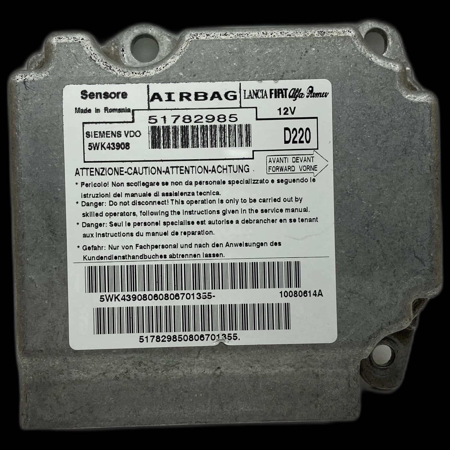 Centralina airbag 51782985, Etichetta