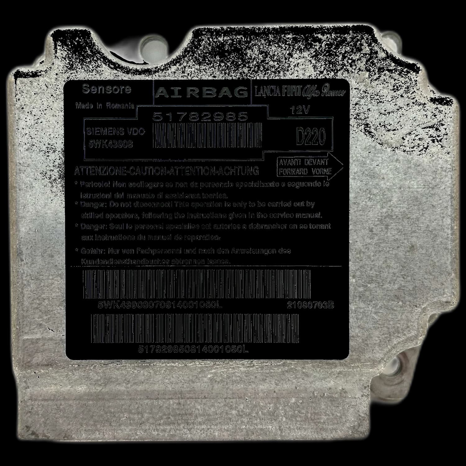 Centralina airbag 51782986, Etichetta