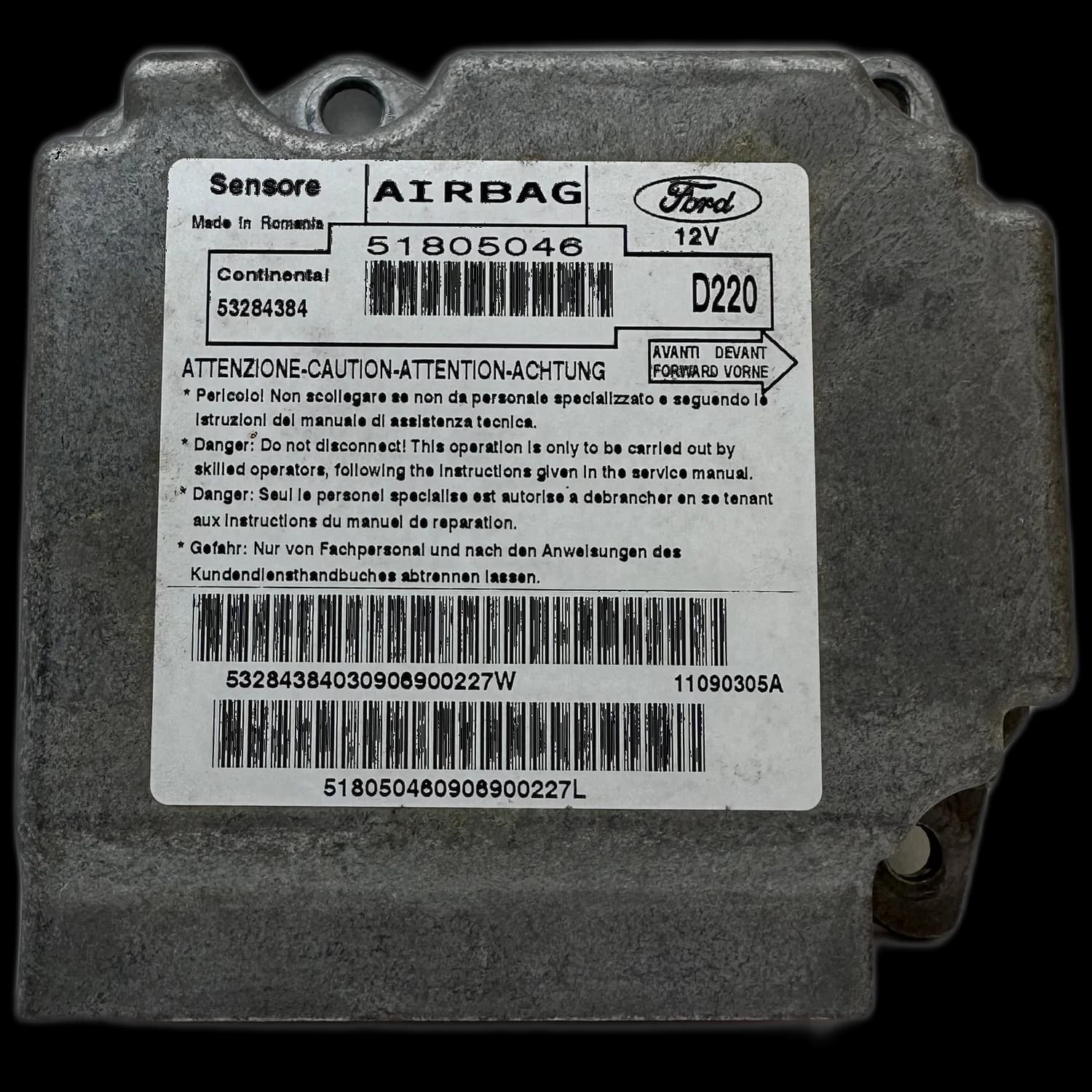 Centralina airbag 51805046, Etichetta