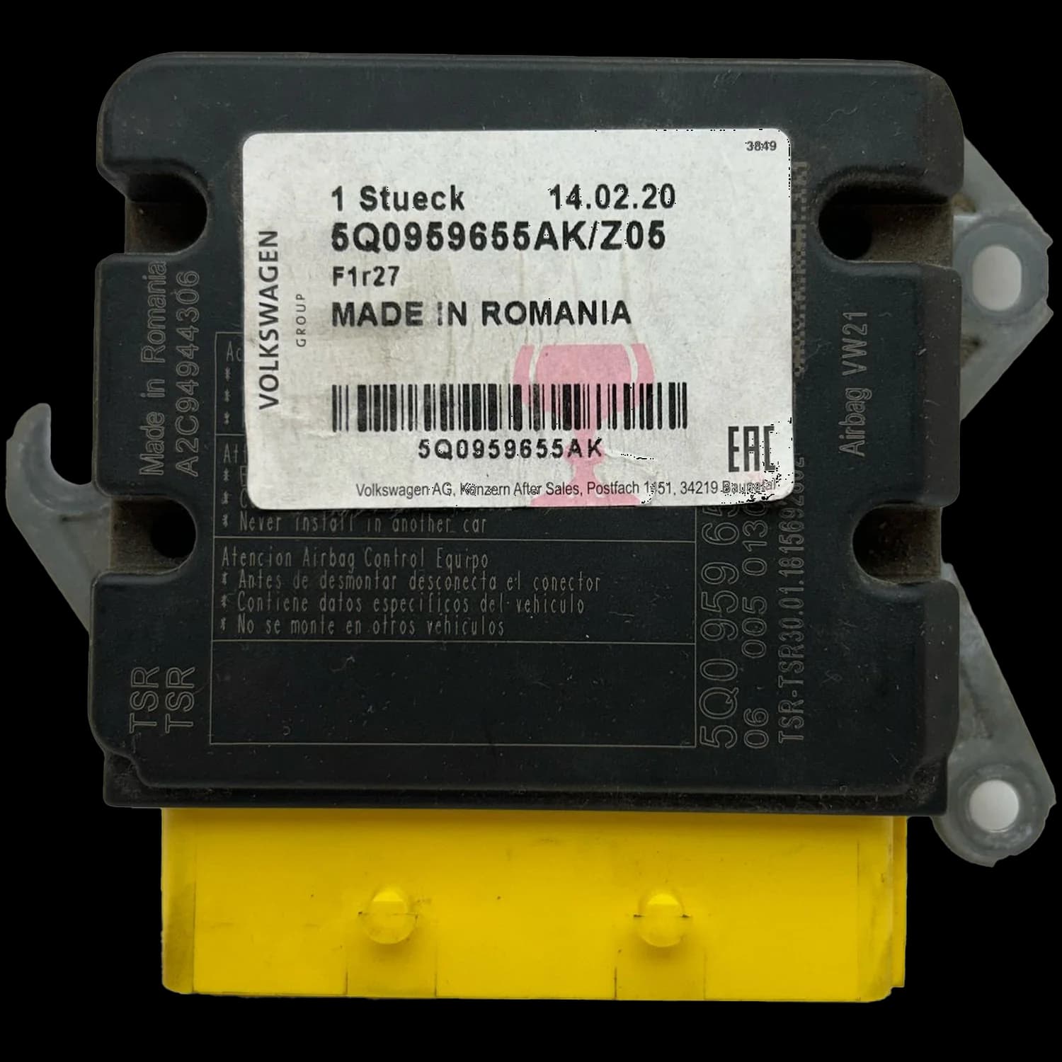 Centralina airbag 5Q0 959 655 AK, Etichetta