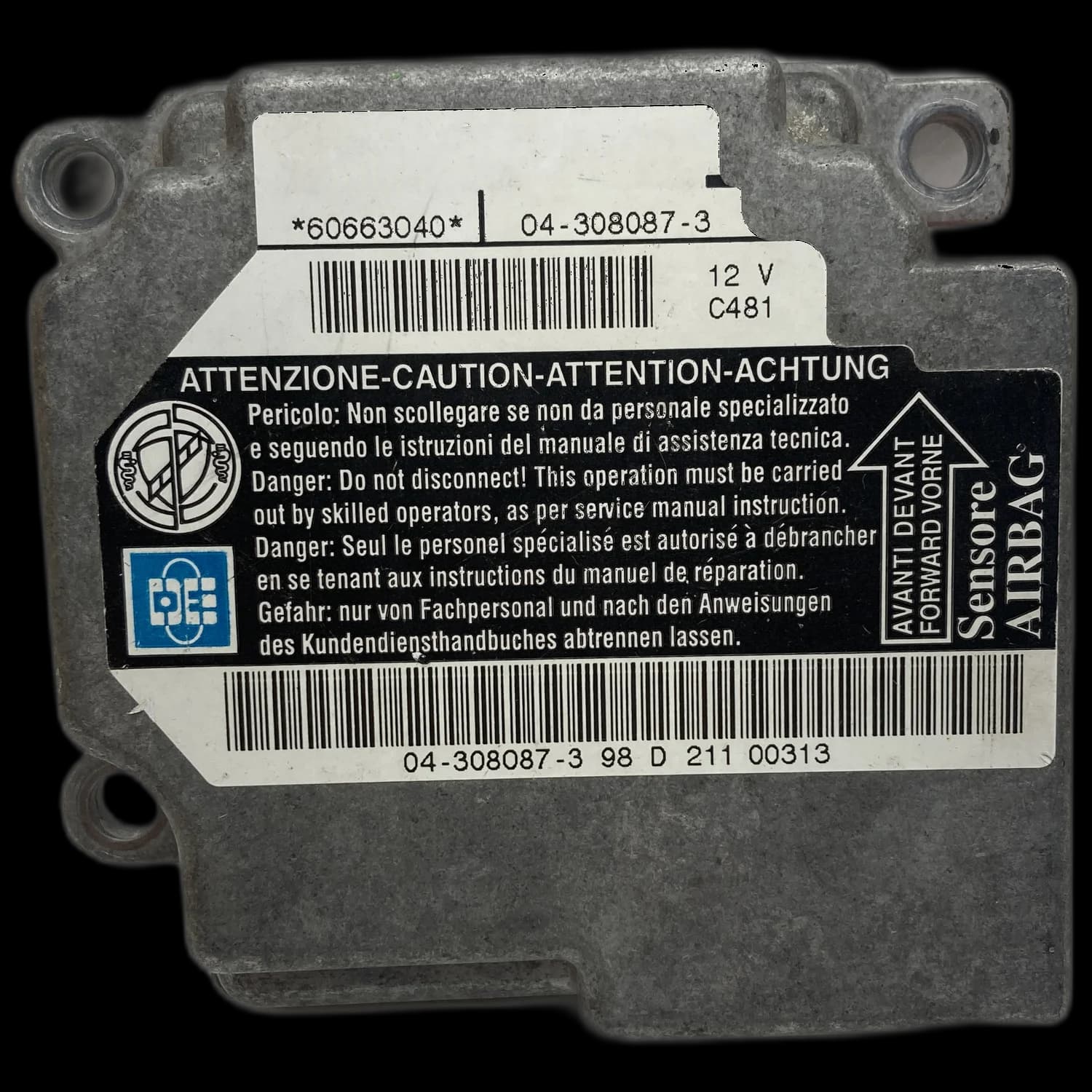 Centralina airbag 60663040, Etichetta