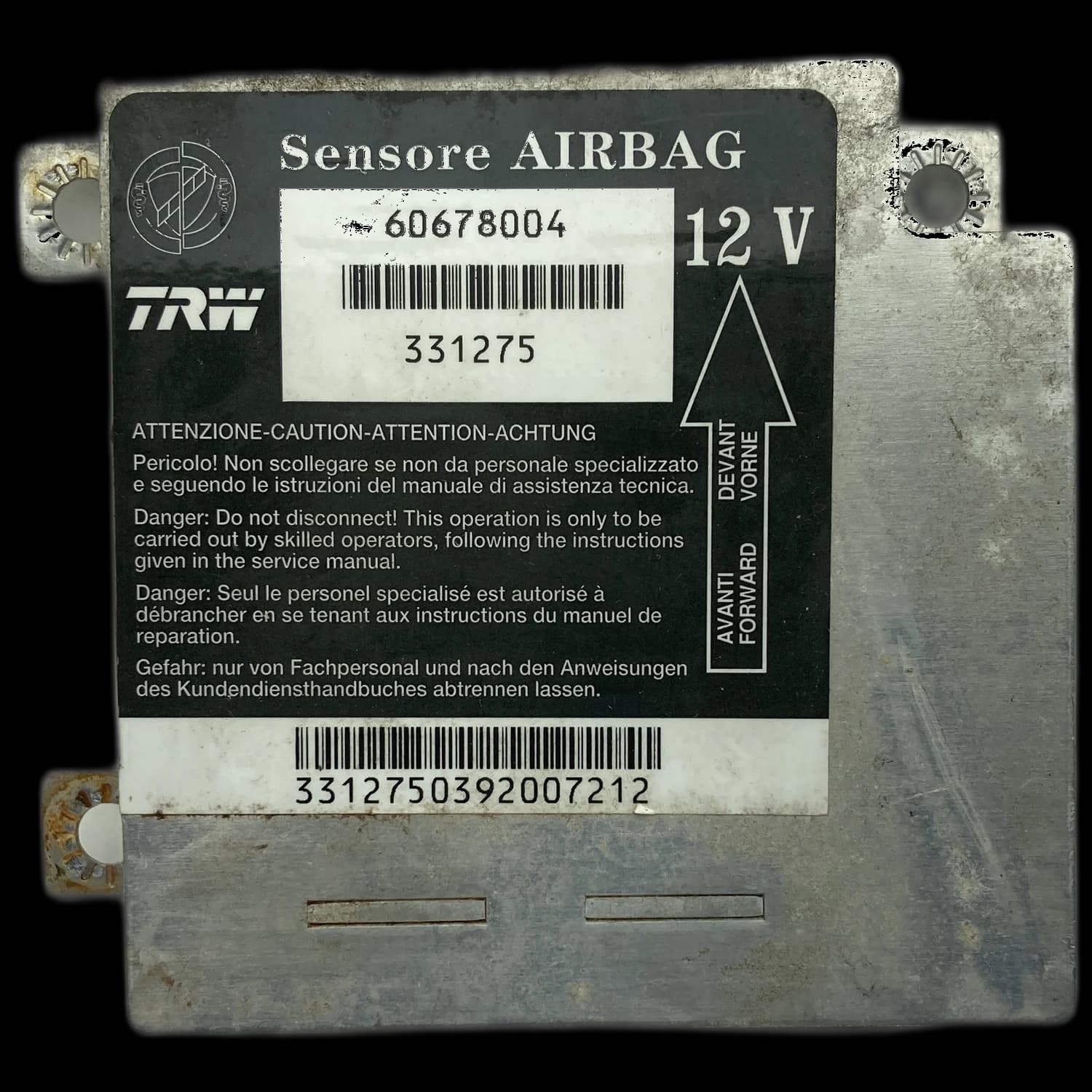 Centralina airbag 60678004, Etichetta