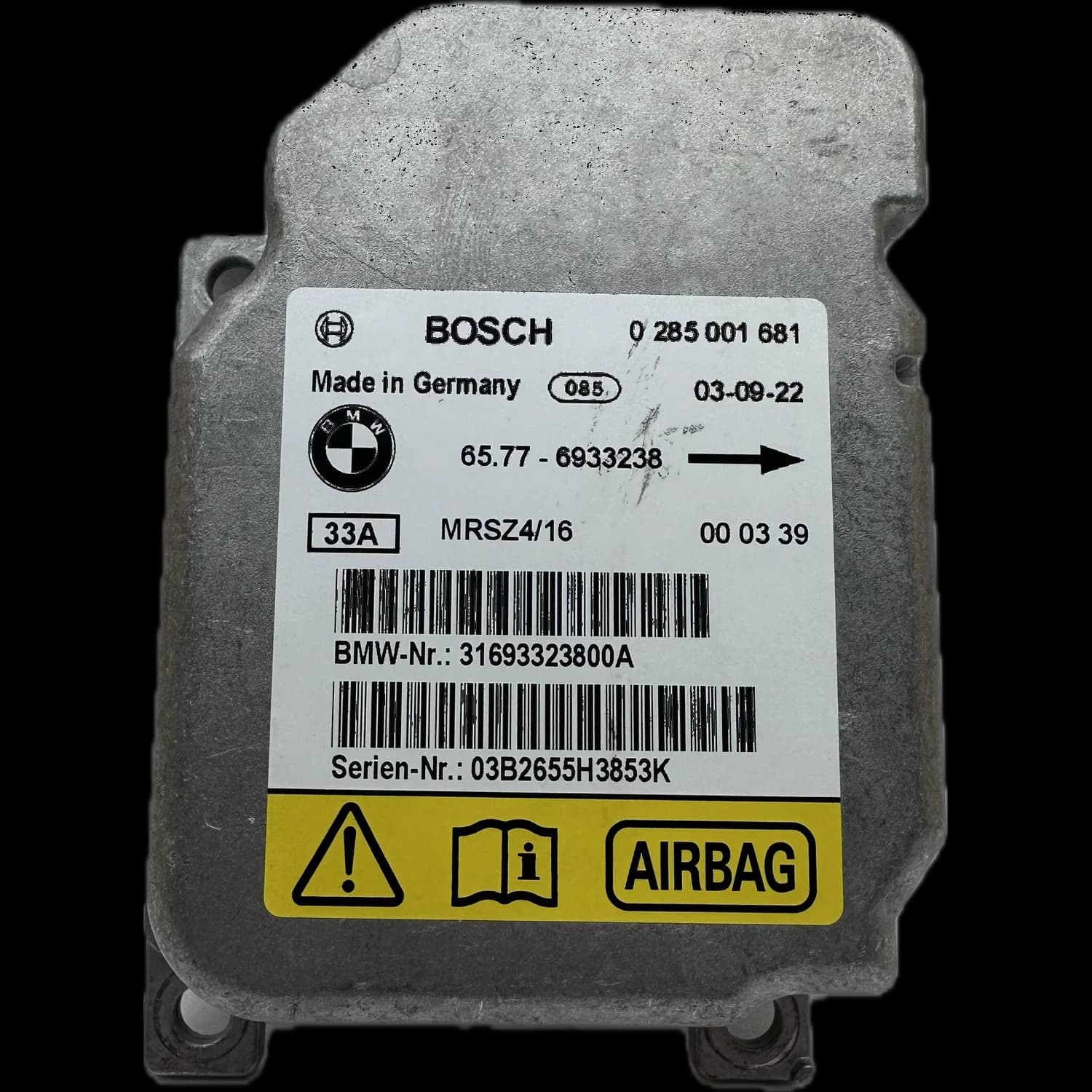 Centralina airbag 6577-6933238, Etichetta