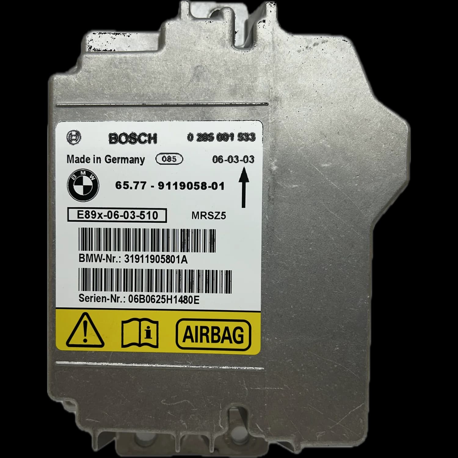 Centralina airbag 65.77-9119058-01, Etichetta