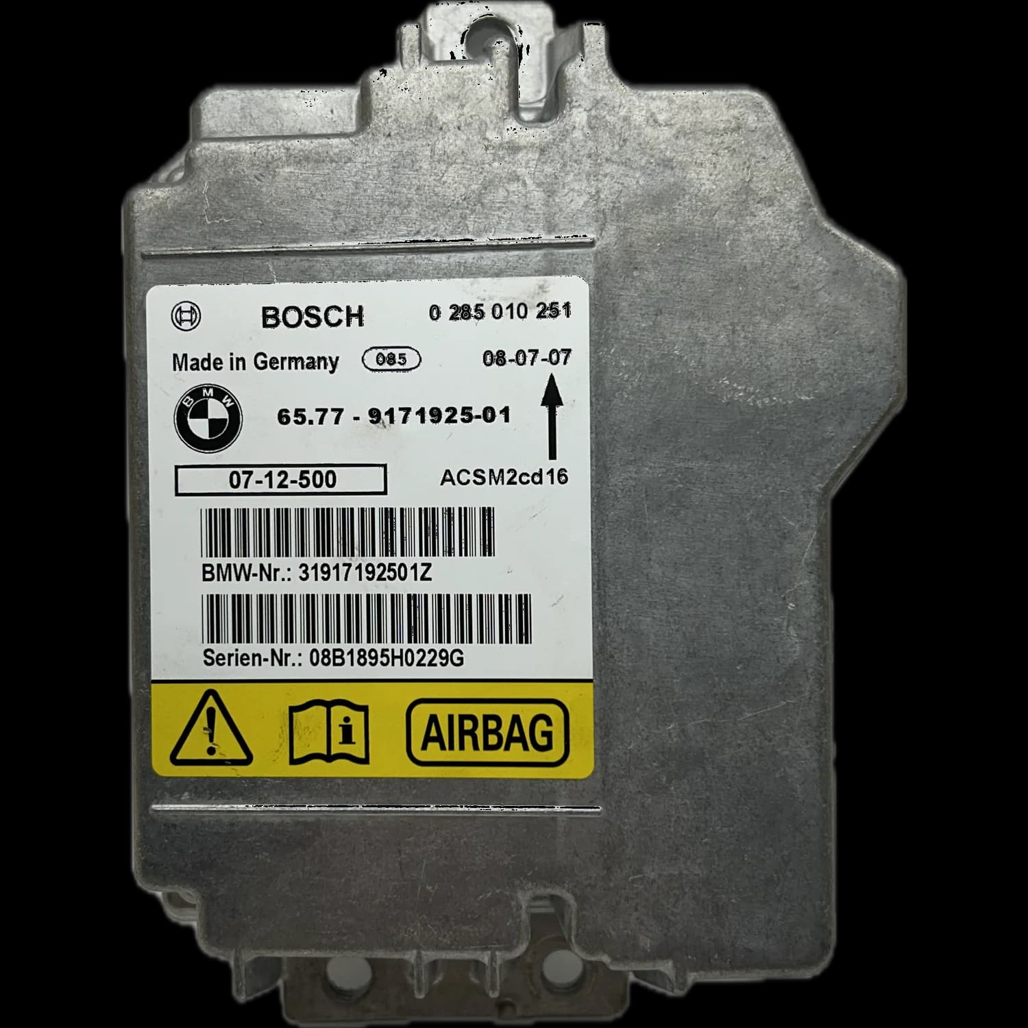 Centralina airbag 65779171925, Etichetta
