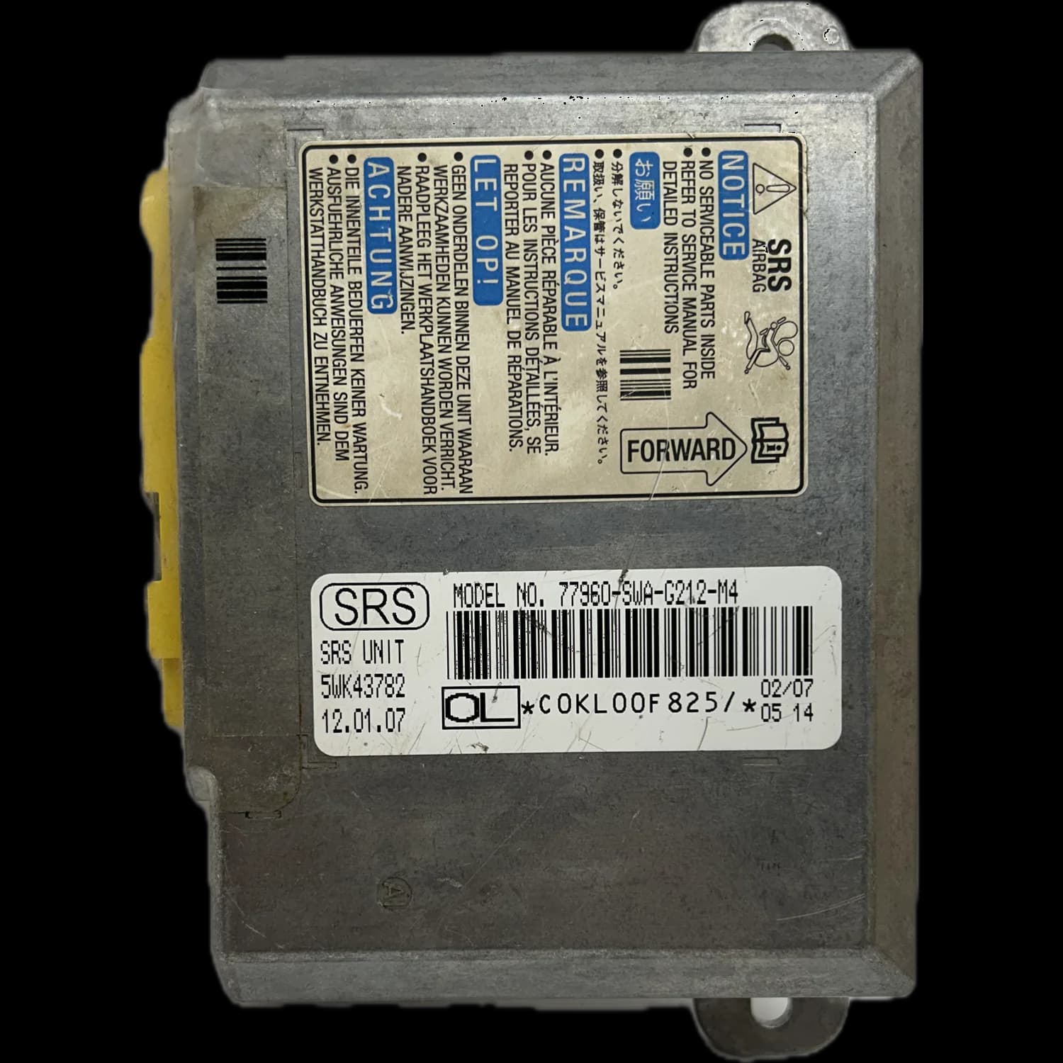 Centralina airbag 77960-SWA-G212-M4, Etichetta