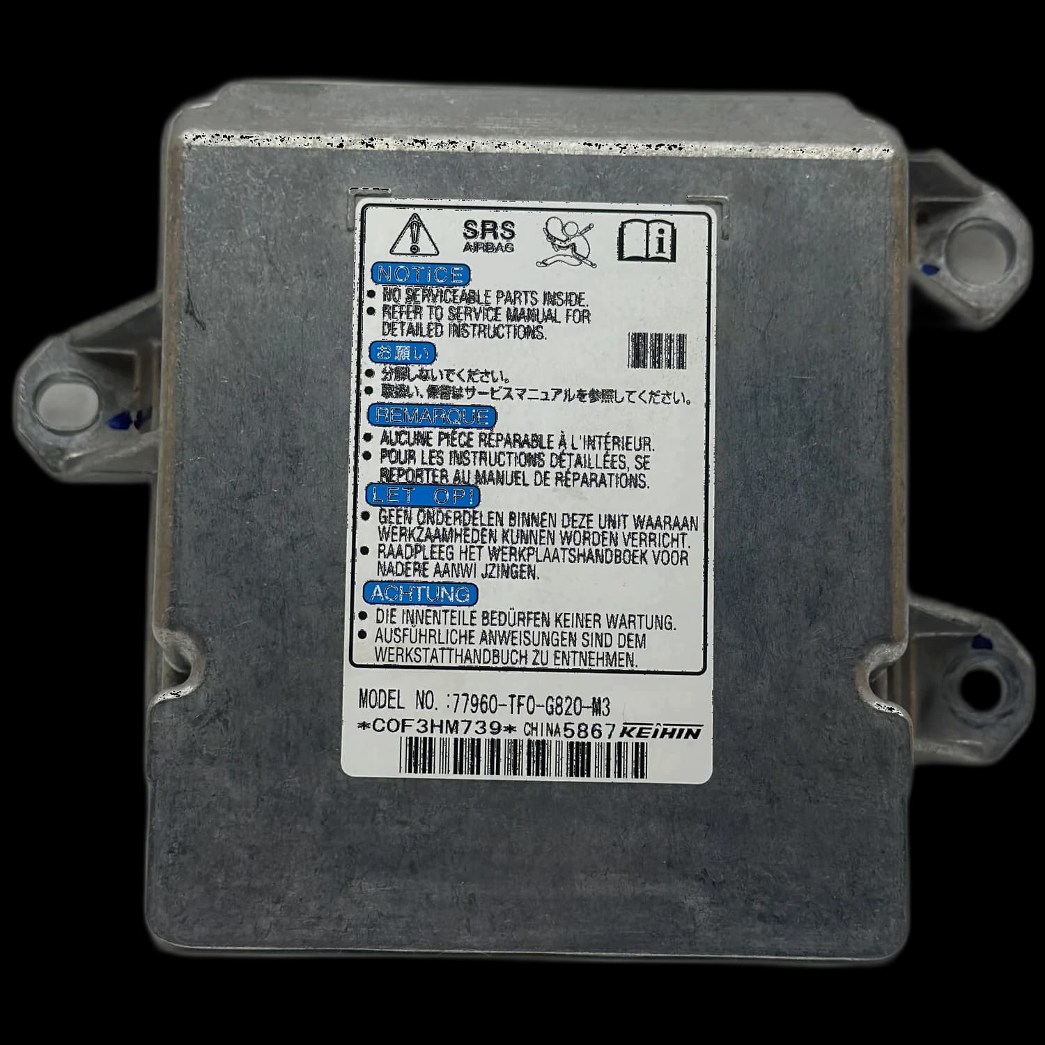 Centralina airbag 77960-TF0-G820-M3, Etichetta