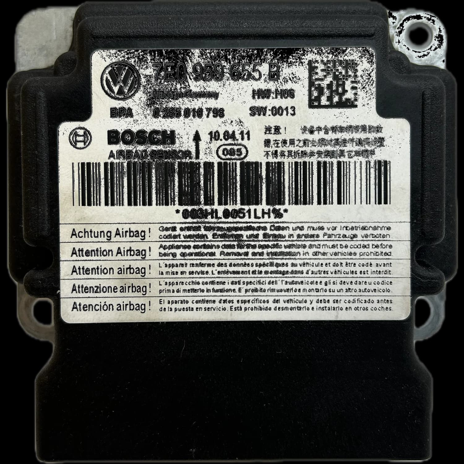 Centralina airbag 7E0959655B, Etichetta