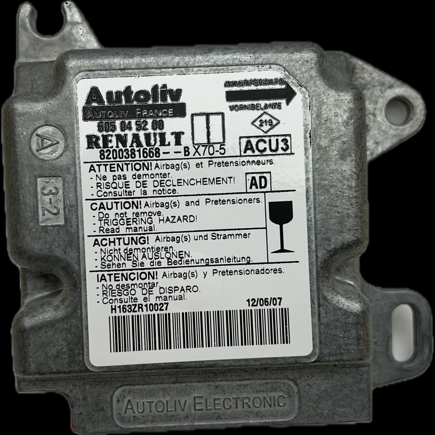 Centralina airbag 8200381668, Etichetta