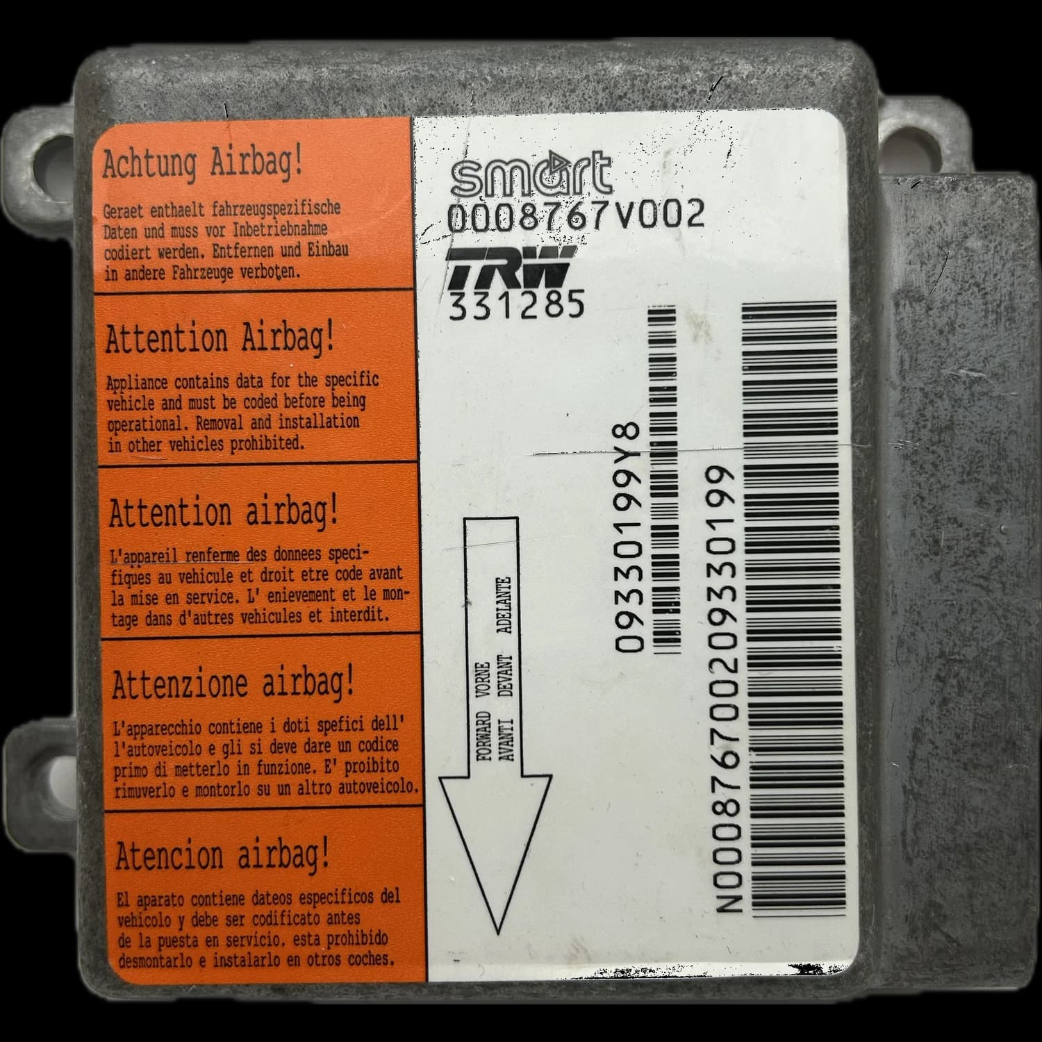 Centralina airbag 0008767V002, Etichetta