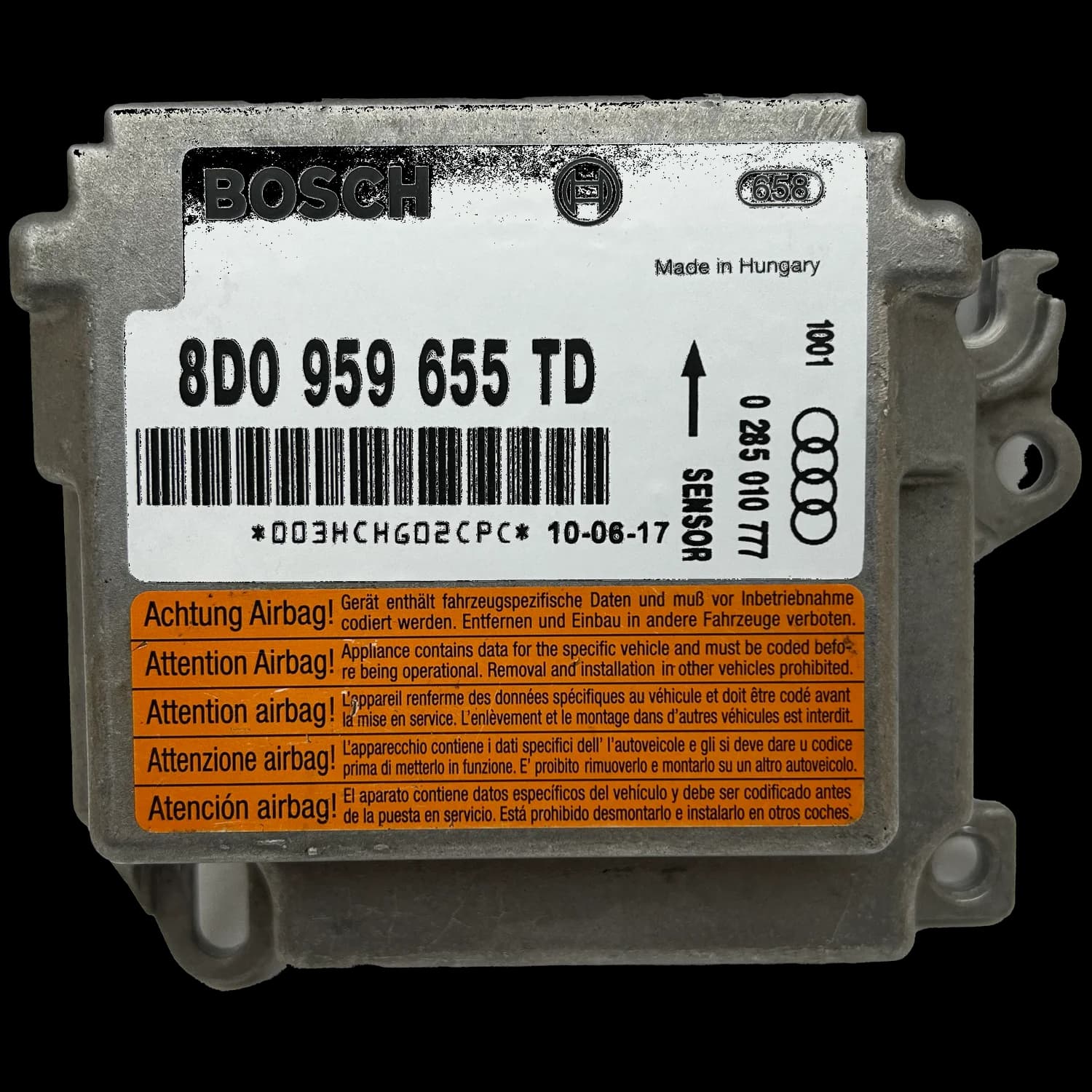 Centralina airbag 8D0 959 655 TD, Etichetta