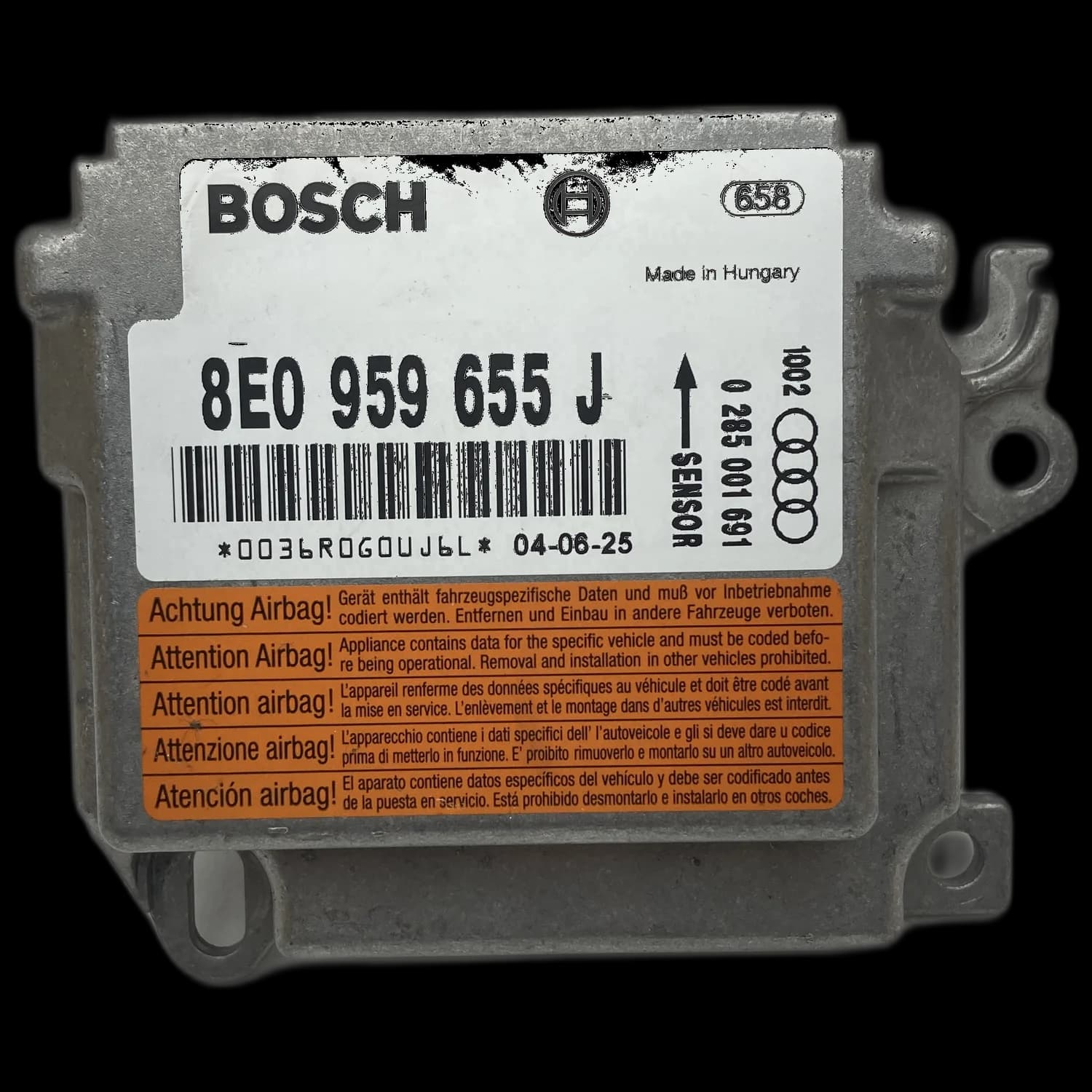 Centralina airbag 8E0 959 655 J, Etichetta
