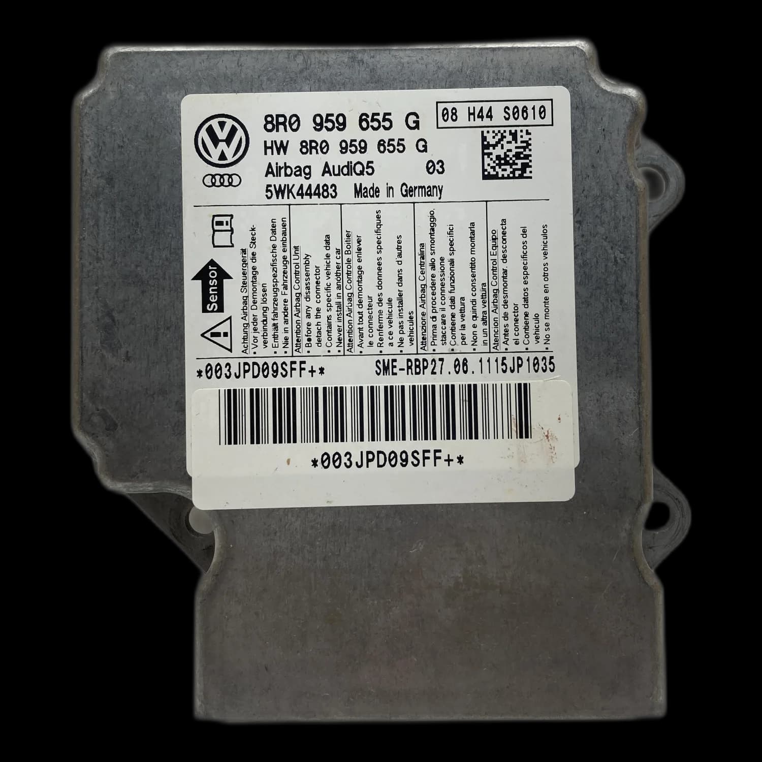 Centralina airbag 8R0 959 655 G, Etichetta