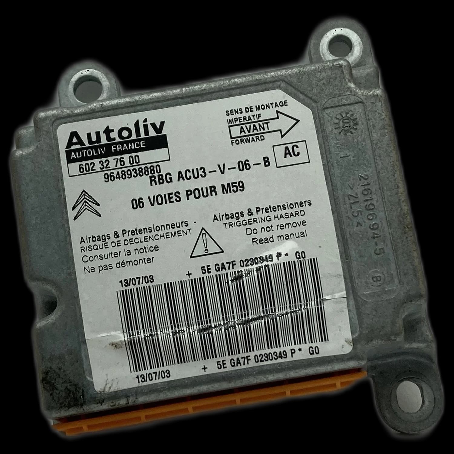 Centralina airbag 9648938880, Etichetta