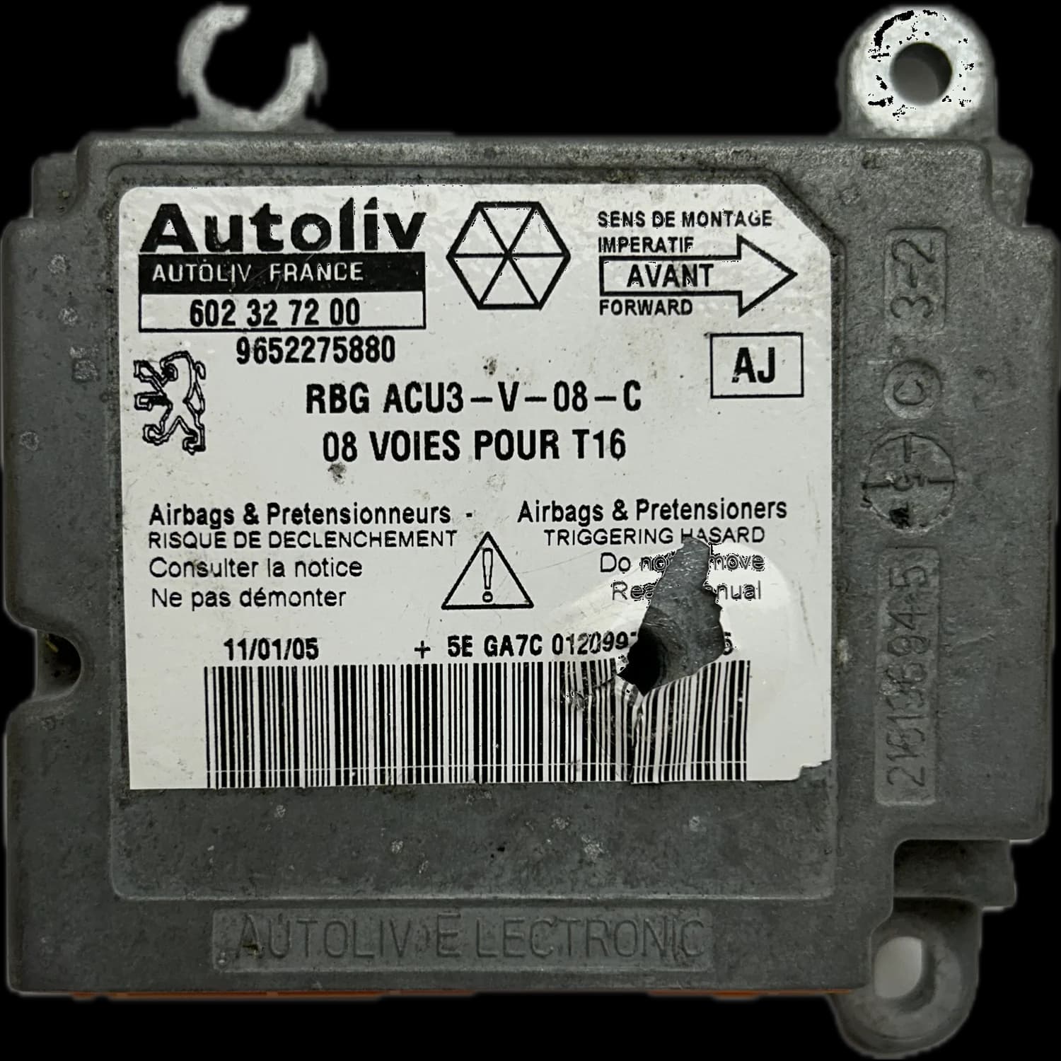 Centralina airbag 9652275880, Etichetta