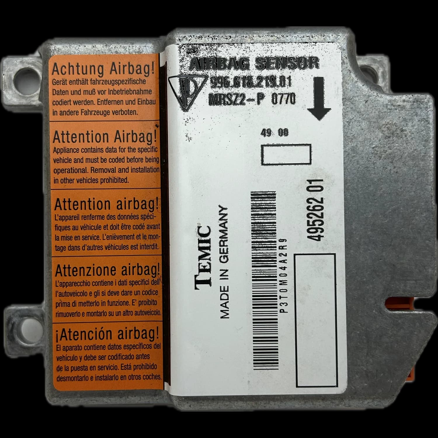 Centralina airbag 996 618 219 01, Etichetta
